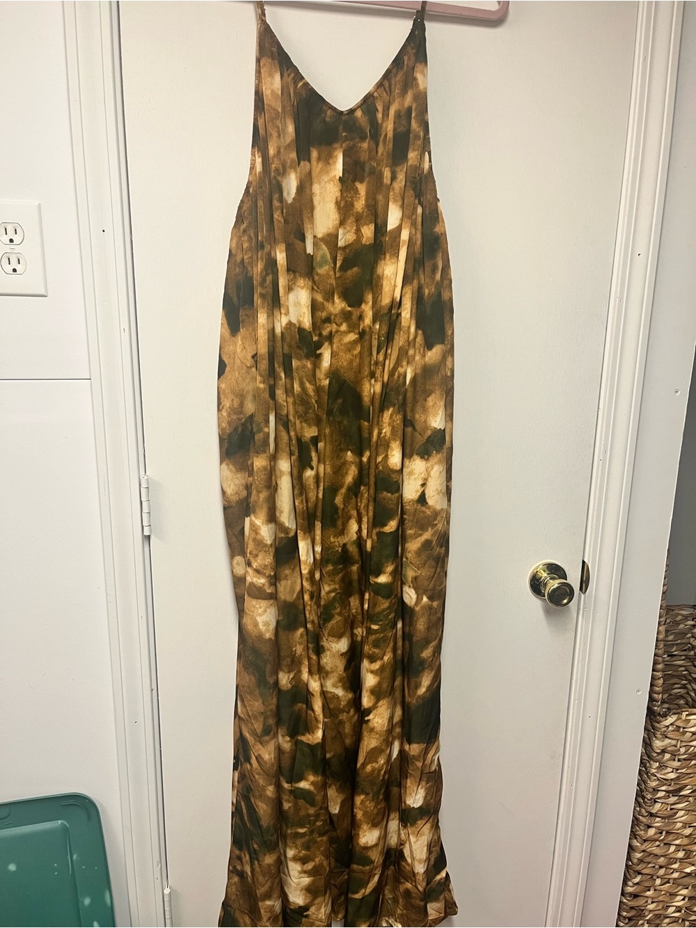 Hers & Mine Tie Dye Jumpsuit Womens Large Brown Balloon Leg Harem Romper Boho